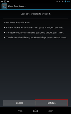 Nexus 7 Face Unlock, Set it up